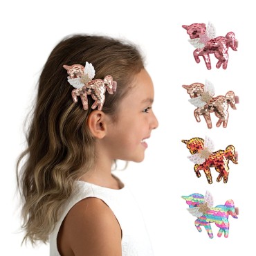 Summer Crystal 4Pcs Sequins Unicorn Hair Clips For Girls - Stylish Hair Accessory for Birthdays, Daily Wear, Holidays, and Parties (4Pcs Sequins BCGM)