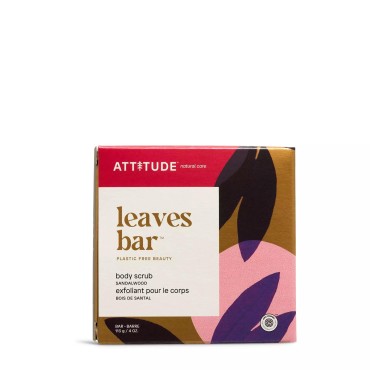 ATTITUDE Body Scrub Bar, Plant and Mineral-Based Ingredients, EWG Verified and Plastic-free Body Care, Vegan and Cruelty-free, Sandalwood, 4 Ounce