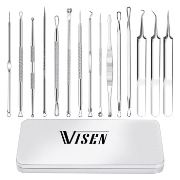 15 PCS Pimple Popper Tool Kit,Blackhead Remover Comedone Extractor Tools,Professional Pimple Comedone Extractor,Stainless Steel Skin Blemish Removal Acne Tools for Forehead Nose Face with Metal Case