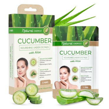 Natural Chemist Cucumber & Aloe Under Eye Patches - Diminishes Dark Circles & Puffiness, Anti-aging, Cooling & Soothing Under Eye Pads - Cruelty Free Korean Skin Care For All Skin Types - 5 Pairs