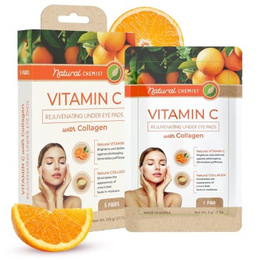 Natural Chemist Vitamin C & Collagen Under Eye Patches - Reduce Dark Circles and Puffiness, Fine Lines & Wrinkles, Anti Aging Under Eye Pads - Cruelty Free Korean Skin Care - All Skin Types - 5 Pairs