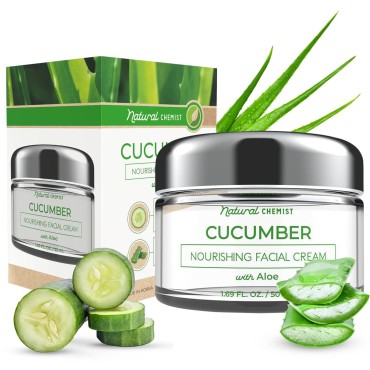 Natural Chemist Cucumber & Aloe Daily Face Moisturizer - Hydrating & Cooling, Helps with Sunburns & Acne, Nourishing Day Cream - Cruelty Free Korean Skin Care For All Skin Types - 1.69 Fl. oz/ 50ml