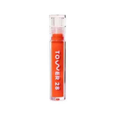Tower 28 ShineOn Lip Jelly, FIRE | Non-Sticky, Vegan Lip Gloss in Sheer Orange | Moisturizing Apricot and Raspberry Seed Oil | Clean, Cruelty Free