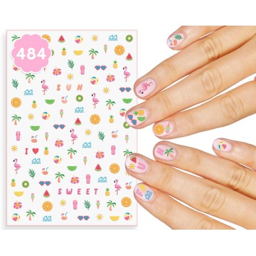 xo, Fetti Kids Summer Nail Stickers - 484 Decals | Birthday Girl Pool Party Favors, DIY Home Activity, Fun in The Sun Gift, Cute Nail Art Transfer, Flamingos, Palm Tree, Fruit, Ice Cream