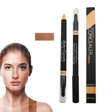 AKARY Concealer Pencil, 2 in 1 Dual-Sided Full Range of Coverage Concealer Pencil for Face, Professional Foundation Concealer for Eye Dark Circles, Blackheads, Concealer Pencil with Brush for Men and Women (#4 Wheat-colored)
