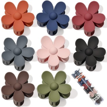 Hair Claw Clips Flower Hair Clips 8PCS Cute Hair Clip Daisy Hair Clips Big Claw Clip Strong Hold Daisy Clip Barrettes Large Hair Clamps Thin Hair Accessories Thick Hair For Women Girls Gifts 8 Colors