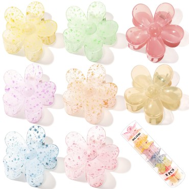 Hair Claw Clips Flower Hair Clips 8PCS Cute Hair Clip Daisy Hair Clips Big Claw Clip Strong Hold Clip Barrettes Large Hair Clamps Thin Hair Accessories Thick Hair For Women Girls Gifts 8 Colors