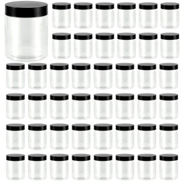 JEUIHAU 46 Pack 8 OZ Plastic Jars with Lids, Clear Empty Slime Storage Containers, Plastic Cosmetic Containers for Slime Making, Food, Beauty Products, BPA Free