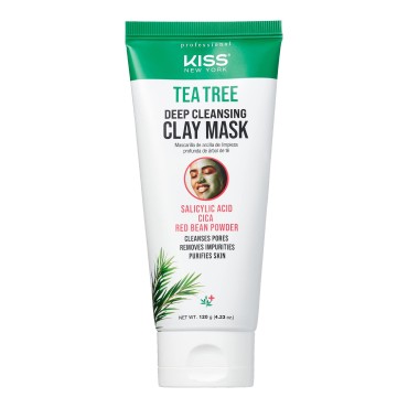 kiss new york Tea Tree Deep Cleansing Clay Mask, Korean Skin Care Minimizes Pores, Absorbs Oil, Non-Irritating, Removes Impurities 4.23 oz. (1 PACK)