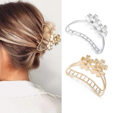 Brinie Gold Metal Hair Claw Clamps Flower Hair Cla...