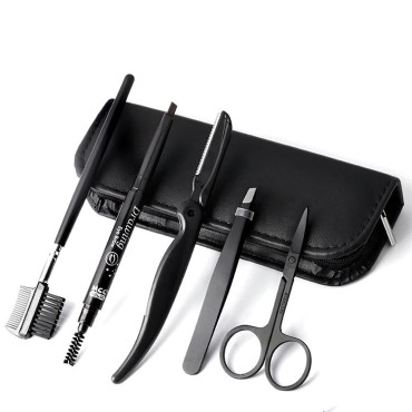 Craft Scissors Stainless Steel Unisex Eyebrow Kit Eyebrow Scissors, Slant Tweezers And Eyebrow Brush for Eyebrow Eyelash Extensions 5 Pcs with Case