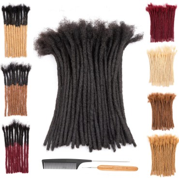 DAIXI 0.4cm and 0.6 0.8cm Thickness Options 6-18 Inch 70 Strands 100% Real Human Hair Dreadlock Extensions for Man/Women Full Head Handmade Permanent loc Extensions Bundles Can Be Dyed Bleached Curled and Twisted including Free Needles and Comb