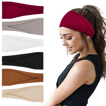YONUF Fashion Headbands For Women Wide Headband Yoga Workout Head Bands Hair Accessories Band 6 Pack