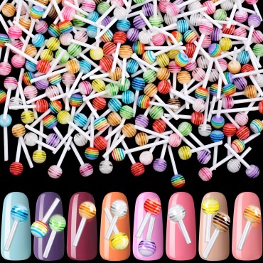 PAGOW Mix Colors Cute 3D Lollipop Candy Mini Nail Art Decorations DIY Nail Accessories Charm Cartoon Manicure Supplies Valentine Sweet Love (200)