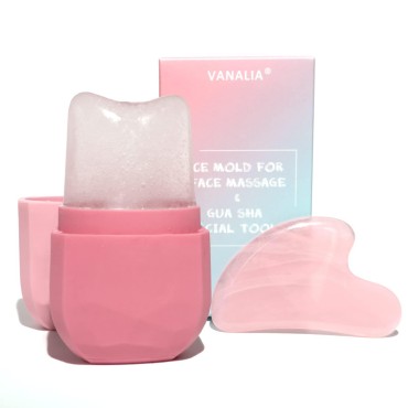 VANALIA Ice Roller and Gua Sha for Face?Eyes and Neck, Skin Care Set Facial Beauty Ice Roller & Gua Sha Facial Tool, Neck to Brighten Skin & Enhance Your Natural Glow(Pink)