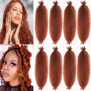 8 Packs Copper Red Pre-Separated Springy Afro Twist Hair Suitable For Damaged Soft Locs Synthetic Marley Twist Braiding For Black Women (18inch, 350#)