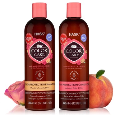 HASK COLOR CARE Shampoo + Conditioner Set for Colored Hair, Vegan, Color Safe, Gluten-Free, Sulfate-Free, Paraben-Free, Cruelty-Free - 1 Shampoo and 1 Conditioner