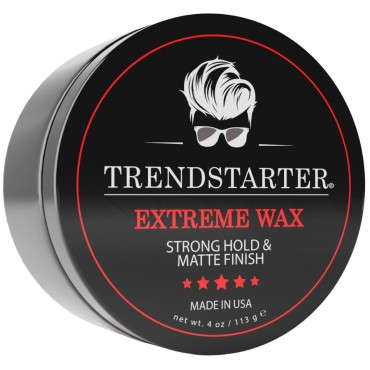 TRENDSTARTER - EXTREME WAX (4oz) - Strong Hold - Matte Finish - Premium Water Based Flake-Free Hair Wax for All Hair Types - All-Day Hold Hair Styling Pomade