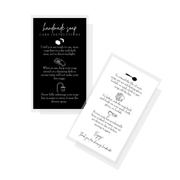 Lashicorn Handmade Soap Bar Card Instructions for Soap Maker Clients | 50 Pack | 2x3.5” inches Business Card | Handmade Soap Supplies | Black and White Design