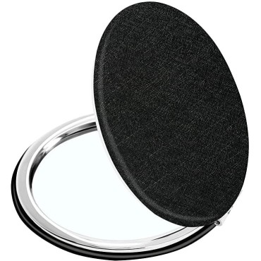 Mpowtech Magnifying Black Compact Mirror for Men,Women and Girls,Pu Leather Handheld Small Pocket Purse Mirror,2 x 1x Magnification Portable Makeup Mirror,Compact Mirror for Gift(Black-Round)