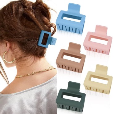 ATODEN Square Claw Clips 5 Pcs Small Claw Clips Square Hair Clips 1.96'' Matte Claw Clips for Women Girls Hair Clips for Short Hair Thin and Medium Hair Clips Non-slip Strong Grip Hair Clamps Jaw Clips Hair Accessories