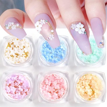 3D Flower Nail Charms, 6Boxes 3D Flower Nail Rhine...