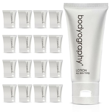 Bodyography blanc- Bulk Hand and Body Lotion | 50 Count, 1.4oz | Vanilla White Tea, Mini Travel Size Toiletries (100% Recyclable Tube with Flip Top Cap) Hotel Amenities, Suitable for All Skin Types