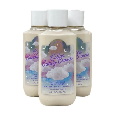 Bath & Body Works COTTON CANDY CLOUDS 24 HR Moisture Body Lotion Lot of 3 - Full Size