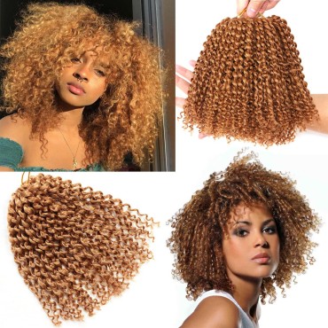 8 Inch Short Passion Twist Hair 6 Bundles Marlybob Crochet Hair Kinky Curly Crochet Hair for Black Women Water Wave Crochet Braids Hair for Butterfly Locs (6Bundles8 Inch, 27#)