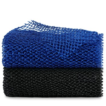 African Net Sponge, 2 Pieces Exfoliating Premium Nylon Bathing /Wash Net for Daily Back Body Scrub Scrubber Shower Net (Black, Blue)