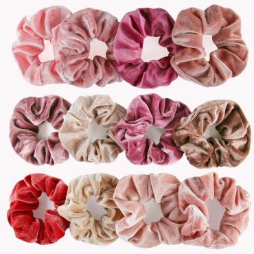 12 Pack Velvet Hair Scrunchies Scrunchy Hair Ties Elastic Hair Bands Ropes Scrunchie for Women or Girls Hair Accessories,pink