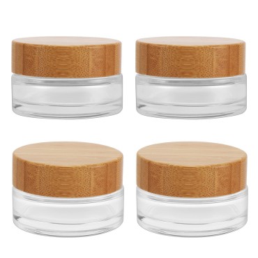 1 OZ / 30ML Clear Round Glass Jars with Bamboo Woo...