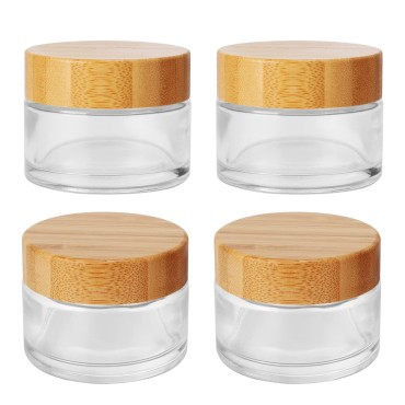 1.7 OZ/50 ML Clear Round Glass Jars with Bamboo Wo...