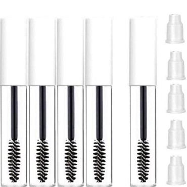 KEAIYYJ Empty Mascara Tubes and Wand for Castor Oil Dispenser Eyebrow/Eyelash Applicator Brush Spoolies with Tube Travel Refillable Cosmetic Containers Bottles, White 10 ml 5 Pack