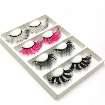 FQNing Colour Lashes long Pink White dramatic look with Glitter Rhinestones Eyelashes 4 Pairs (mixed02)