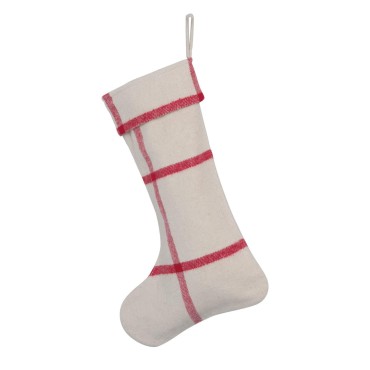 Creative Co-Op Cotton Flannel Stocking with Grid Pattern, Cream and Red