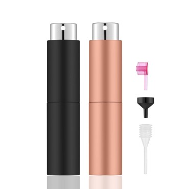 Lil Ray 8ML Portable Perfume Atomizer (2 PCS) Refilable Empty Mini Spray Bottle for Travel Pocket Cologne Liquid Sprayer (Matte Black&Rose Gold)