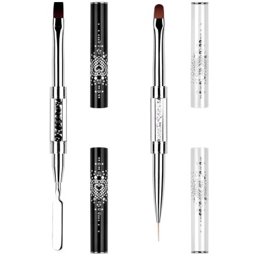 LEQ 2Pcs Nail Art Brush Set, Dual-ended Oval & Fla...