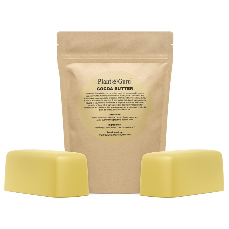 Raw Cocoa Butter 2 lbs. Bar - 100% Pure Natural Unrefined FOOD GRADE Arriba Nacional Cacao Bean, Great For Chocolate Making, Soap, Lip Balm and Moisturizer For DIY Body Butters