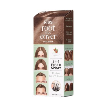 KISS Root True Cover Hair Thickening Fiber Spray, Root Touch Up and Gray Concealer, Korean Hair Care with Jojoba Oil, Light Brown, 3.38 Ounces