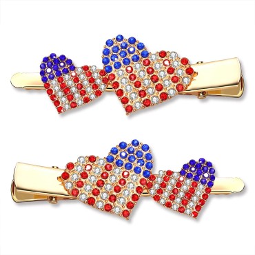 4th of July Hair Clips Rhinestone Heart Hair Clips Sparkly Crystal Patriotic Hair Clip for Women Girls Independence Day Hairpins Accessories Gifts