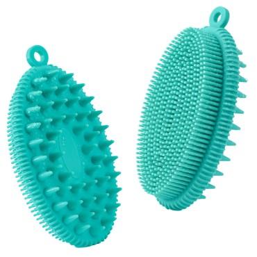 Exfoliating Silicone Body Scrubber, Upgrade All in One Bath & Shampoo Brush, Gentle Spa Massage Bristles for Use in Shower, Head Scrubber, Scalp Massager Brush for Wet and Dry, Silicone Loofah (Green)