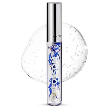 Blossom Moisturizing and Hydrating Shimmer Sparkle Lip Oil with Olive Oil + Grape Seed Oil, Infused with Real Flowers, 3g, Coconut