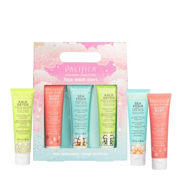 Pacifica Beauty Face Wash Trial Set, Travel Size Toiletries, Sea Foam, Glow Baby, Kale Detox Cleanser, Holiday Gift Set, Skincare Stocking Stuffer, Coconut and Vitamin C, Vegan, 3 Count