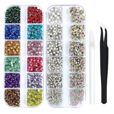 4968Pcs Rhinestones for Nail Art Glass Crystals,6 Size(ss4-ss16) Nail Gems Flatback Rhinestone for Crafts,Jewels Diamonds Stone Kit with Picking Pen and Tweezers(Mixed+White&White AB)