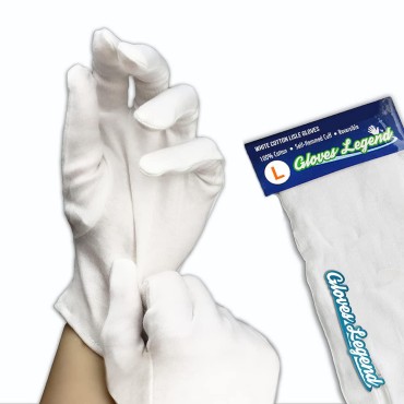 3 Pairs (6 Gloves) - Gloves Legend 100% Cotton White Gloves For Work Safety Jewelry Coin Silver Inspection For Men - Size Large