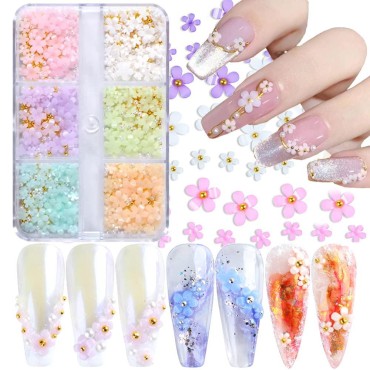 3D Flower Nail Art Charms, 6 Grids 3D Acrylic Nail...