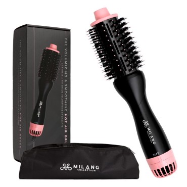 Milano Collection Hot Air Brush Volumizing & Smoothing Blow Dry Hairbrush. One step Blow dryer brush for Quick and Easy Styling. Hair volumizer for Human Hair Wigs & Natural Hair. Includes Free Bag