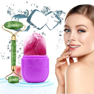 Ice Roller for Face and Eye, 2022 NEW Ice Facial Roller for Face Skin Care Ice Sphere for Facial Beauty Shrink Pore Brighten Skin With Jade Roller Relaxing Muscle & Relieve Wrinkles (Purple)