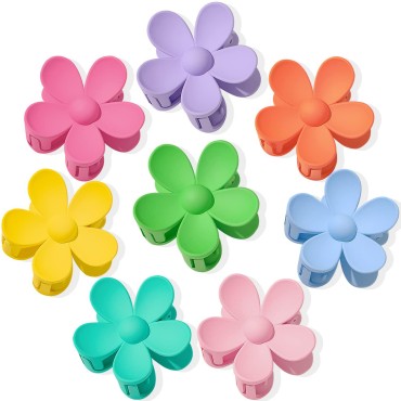 Flower Hair Claw Clips 8PCS Big Cute Hair Clips Large Jaw Clips For Women Girls Thick Hair Large Daisy Clips Matte Claw Clips Non Slip Strong Hold For Thin Hair 8 Colors